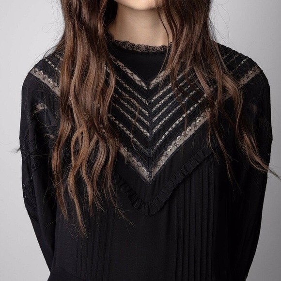 Zadig & Voltaire Rozyl Silk Lace Insert Asymmetrical Hem Midi Dress - Small - Picture 5 of 13